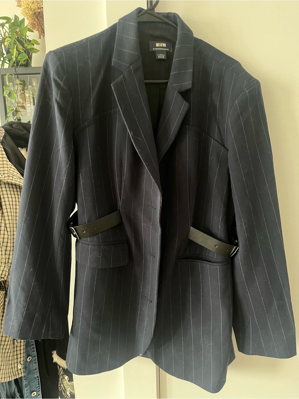 Maeve Navy Pinstripe Blazer with Side Buckles